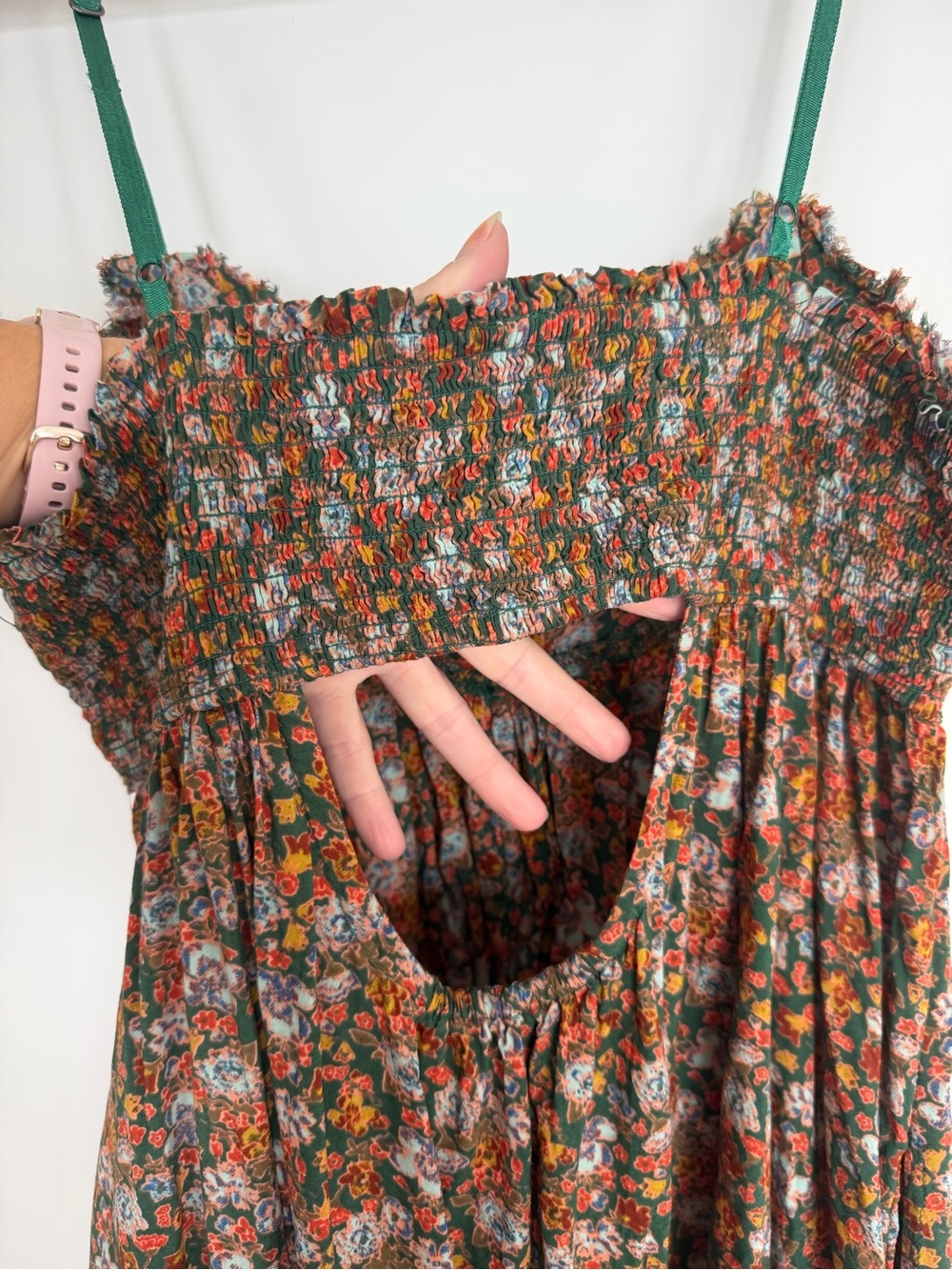 Free People Smocked Boho Floral Dress with Back Cutout & Pockets - Picture 7 of 7